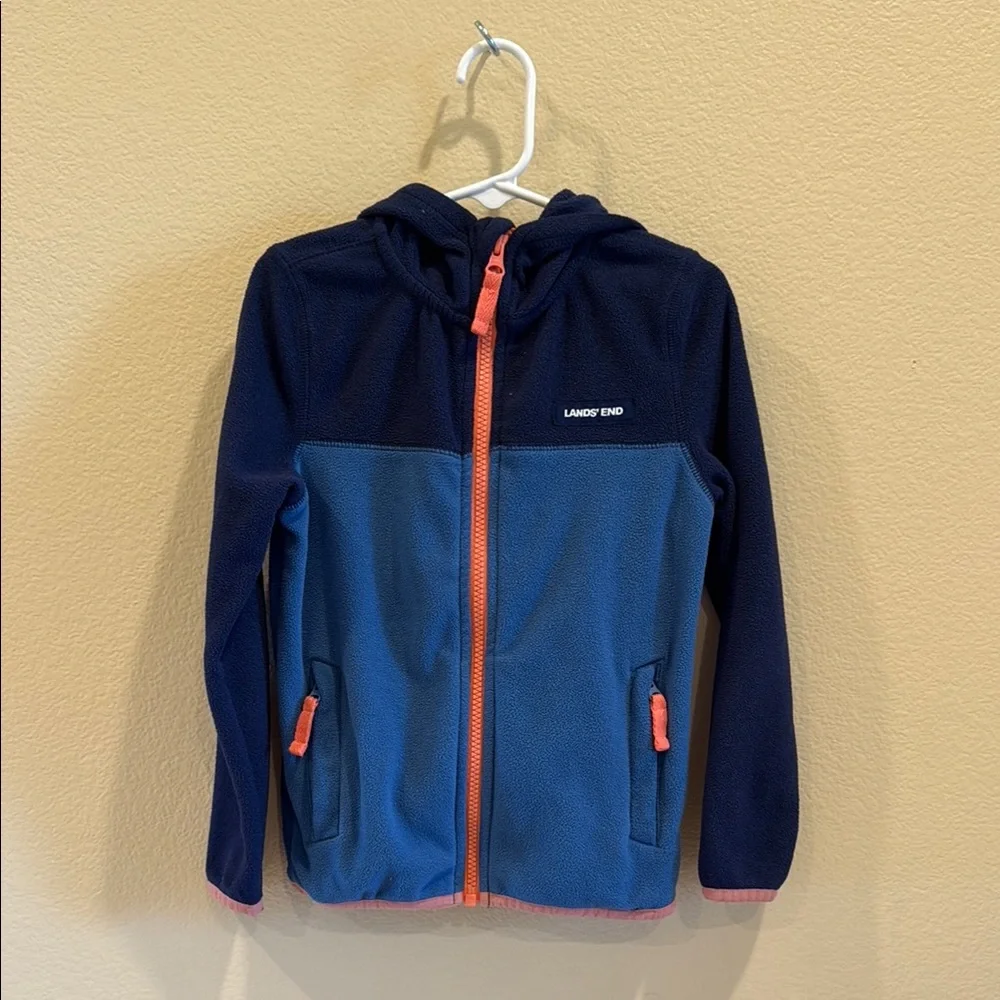 Lands' End Navy & Blue Kids Fleece Hoodie with Coral Zipper